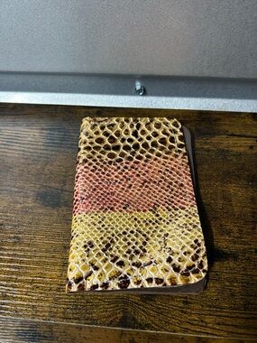 Handmade Leather Card Holder Wallet Snakeskin Compact Bifold Brown